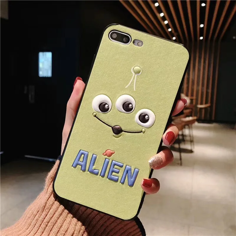 Cute Cartoon 3D Steve Three-eyed Alien Toy Story Leather Phone Case For iPhone 6 6s 7 8 Plus X Xs Max Xr stereoscopic Cover |