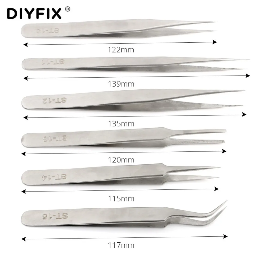 Набор прецизионных электронных пинцетов DIYFIX 6 в 1 из нержавеющей стали