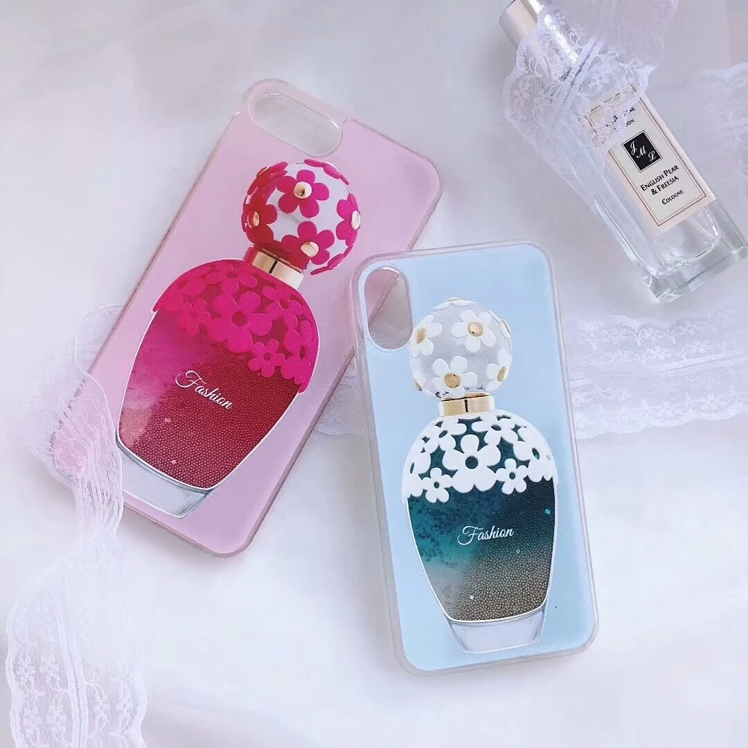 Fashion Cute Zou Chrysanthemum Perfume Bottle Liqued Cases for iPhone 6 6s 7 8 Plus Glitter quicksand Vase Girl gift Phone Cover |
