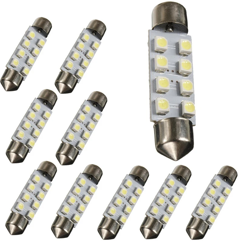 10 x белый 42 мм 1210 SMD 8 LED DC 12 V номерной знак света | Автомобили и мотоциклы
