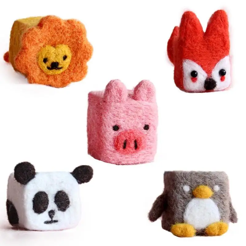 1 Set Non Finished Wool Felt Handmade Poked DIY Animals Needle Material Bag Needlework Home Decor