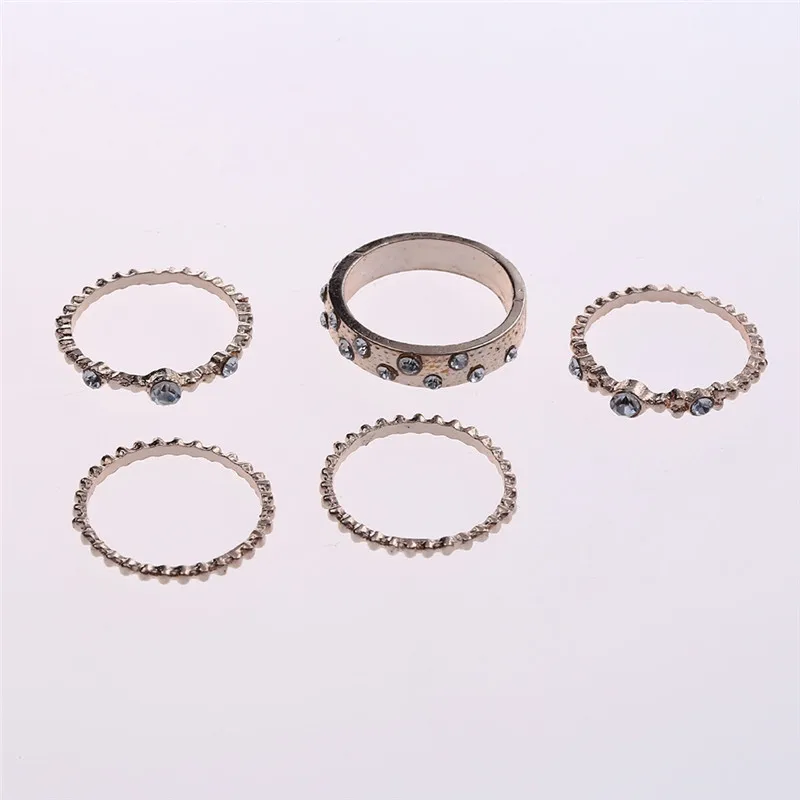 Vintage Mechanical Crystal Rings for Women Ethnic 5pcs/Set Elegant Party Wedding Ring Size 6 7 8 9 10 Jewelry | Украшения и
