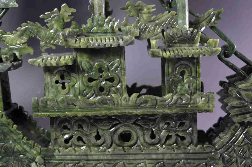 

Large Chinese Hand Carved 100% Natural Jade Dragon Incense statue Dragon Boat