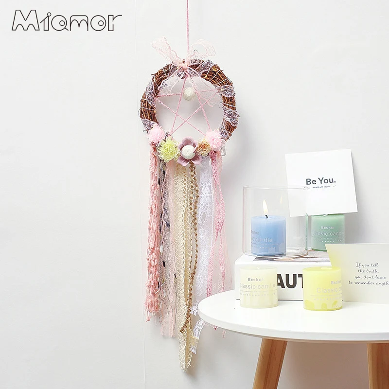 

MIAMOR Rattan Hoop Dreamcatcher With Light Kid's Bedroom Pendant Decoration Accessories Christmas Ornament Wedding Gift Amor155