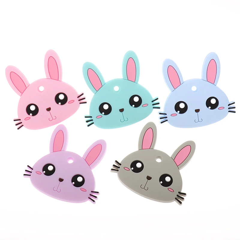 Mordedor de silicona con dibujos animados de conejo para beb&eacute;, collar de mascar sin Bpa, accesorios, juguete de dentici&oacute;n infantil, colgante para regalo de enfermera, 5 uds.-0