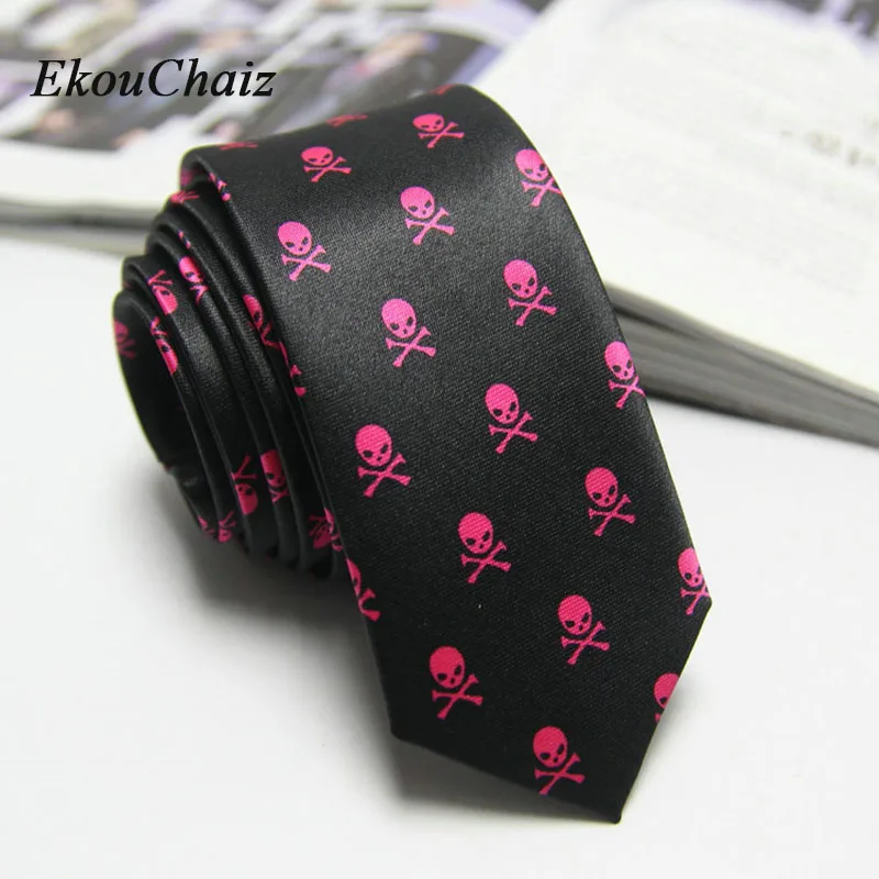 Галстук мужской из искусственного шелка с черепом черный красный | Аксессуары