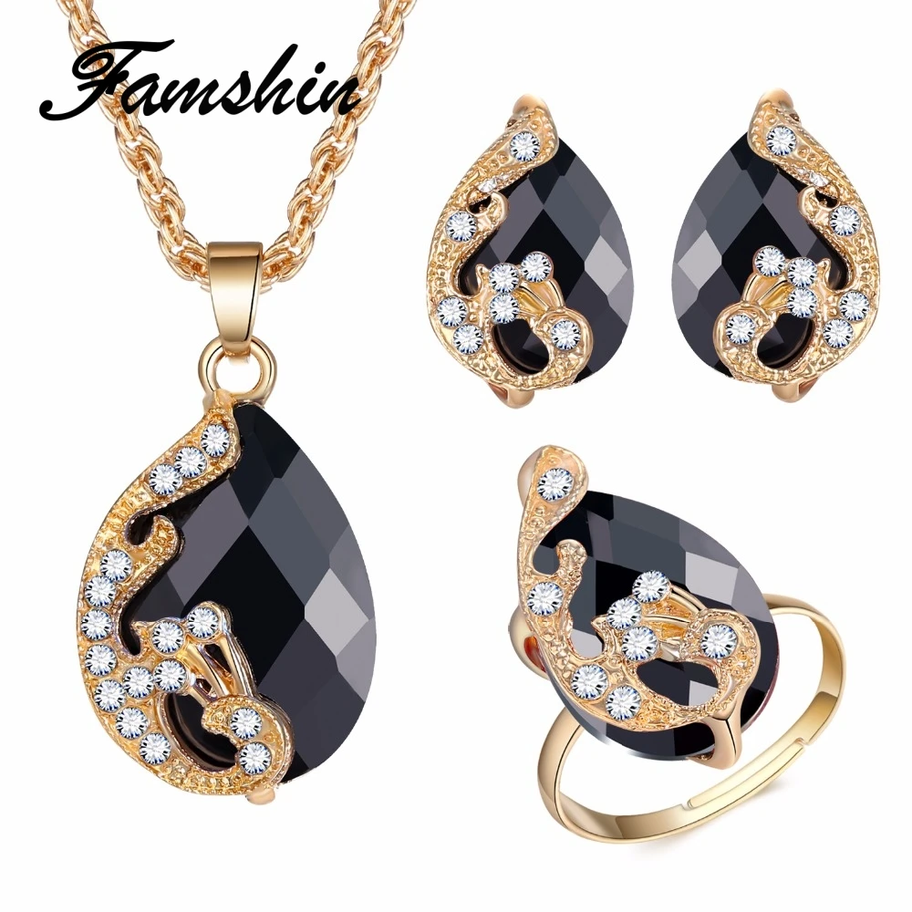 Женский ювелирный комплект из колье и серёг 5 цветов|parure bijoux|parure bijoux femmepeacock jewelry sets