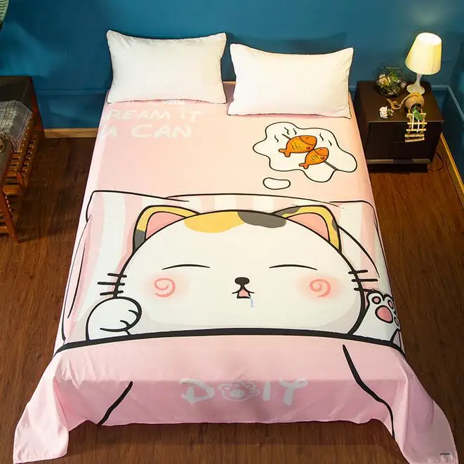 2 Kawaii Bed Sheets Japanese Anime Chibi Maruko Umaru Chan Cat Chinese Characters Printed Dorm Textile Twin Full Queen King Size - Цвет: 2