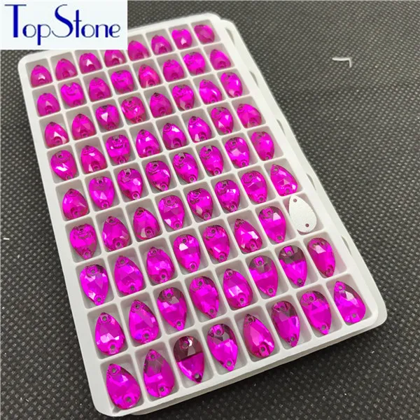 7x12mm 72pcs Каплевидные пришивные стразы цвета фуксии 7x12 11x18 13x22 17x28 мм капелька для шитья стеклянных хрустальных камней для изготовления одежды - Цвет: 7x12mm 72pcs