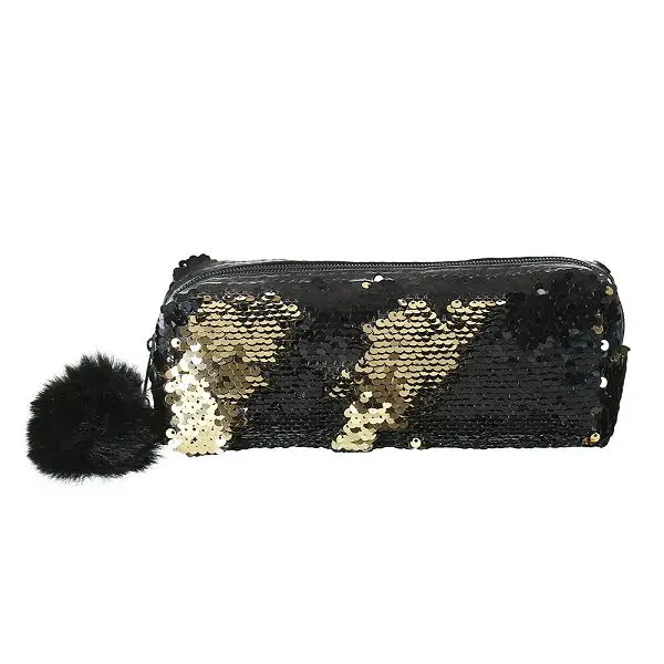Black gold Пенал-карандаш из материала Escolar Sequin Etui Pennen для девочек, пенал Kalem Kutusu Lapiceras Estuche Escolares Kawaii Hairball - Color: Black gold
