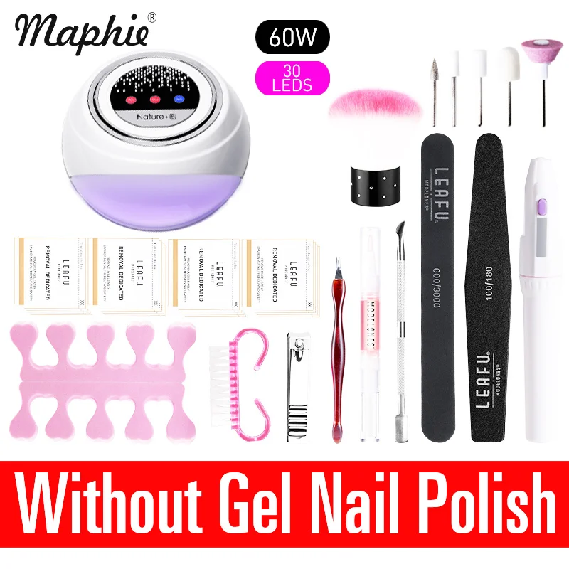 Maphie УФ светодиодная лампа для дизайна ногтей маникюрный набор профессиональный УФ-гель для ногтей наборы 12 цветов гель лак основа верхнее покрытие наборы для ногтей - Цвет: 60W Without Gel