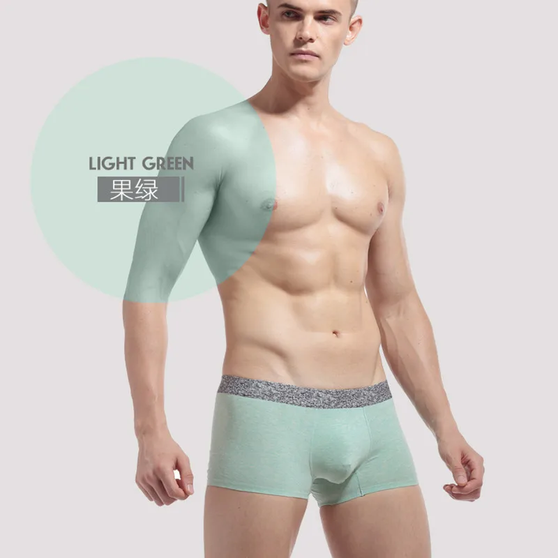 Light green Однотонное Мужское нижнее белье с заниженной талией хлопок мягкий цельный бесшовный U Puch мешок сексуальные трусы-боксеры вентиляция - Цвет: Light green