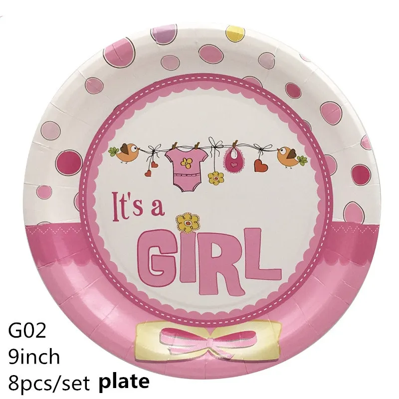 plate G02 Украшение для детского душа для маленьких мальчиков и девочек, бумажная тарелка на день рождения, чашка, столовая посуда, скатерть, вечерние принадлежности - Цвет: plate G02