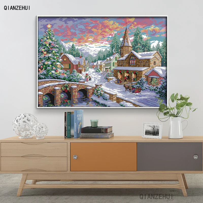 QIANZEHUI Рукоделие сделай сам 11CT 14CT Snowscape вышивка крестиком наборы для