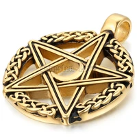 new classic stainless steel necklaces men gothic pierced pentagram pendant necklace 22 inches black gold fashion collar