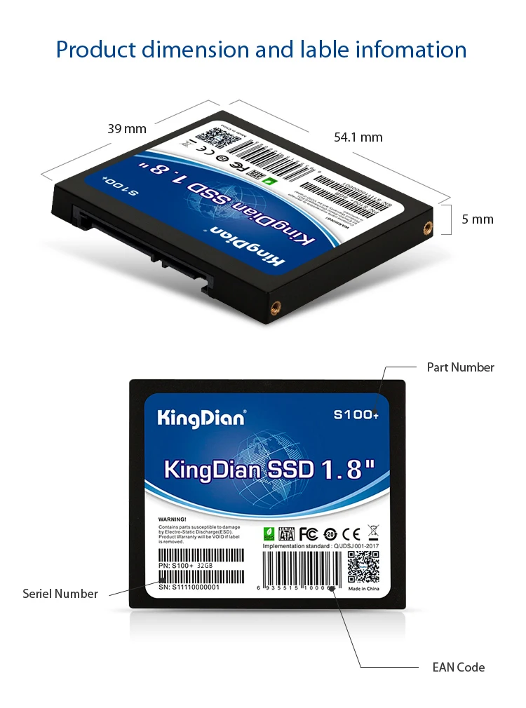 Серия S100+) KingDian SATA SATA2 S100+ 8 ГБ 16 ГБ 32 ГБ SSD 1,8 дюйма Внутренний твердотельный диск