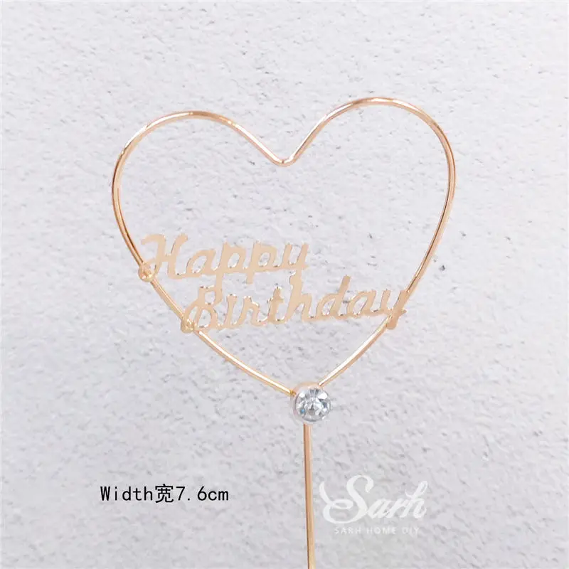 Wire birthday heart Золотая Корона, сетка, бант, единорог, топперы для тортов, украшение для детского дня, вечерние, на День святого Валентина, свадебные, обручальные принадлежности, прекрасные подарки - Цвет: Wire birthday heart