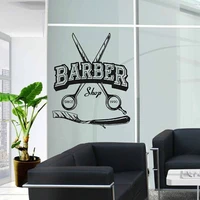 scissors barbershop logo wall sticker vinyl window decor hair salon decals haircuts mural wall paper removable custom time a152