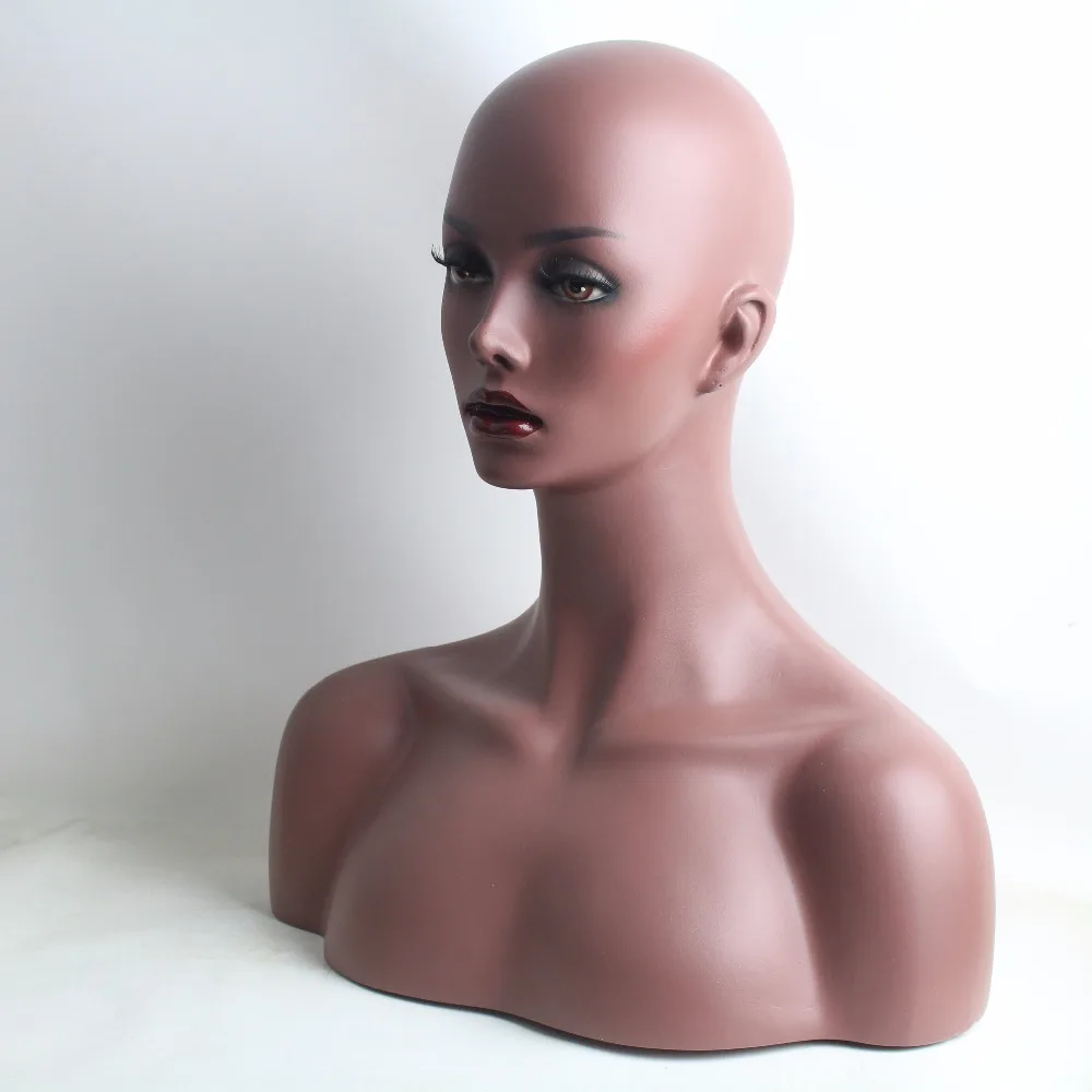 

Realistic Dark Female Fiberglass Mannequin Head Bust Sale For Wigs Jewelry And Hat Display