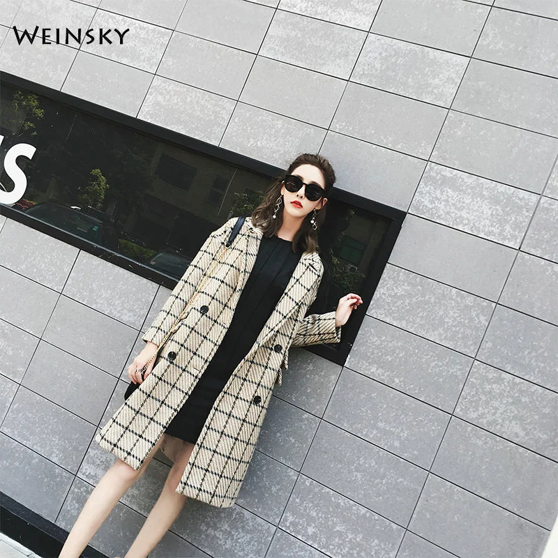 Женское пальто из искусственной шерсти Weinsky длинное в винтажном стиле Осень зима