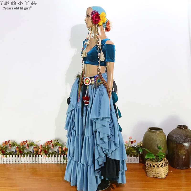 Вельветовый костюм для танца живота Fat Chance Холи с коротким рукавом CJJ01|Танец