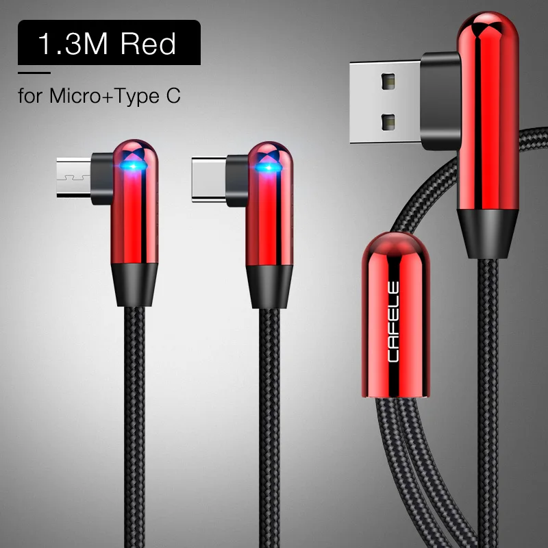 Cafele 2 в 1 USB кабель для передачи данных Micro Тип C зарядный кабель для передачи данных для iPhone huawei xiaomi samsung 8 Pin кабель для синхронизации данных USB кабель для IOS 13 130 см