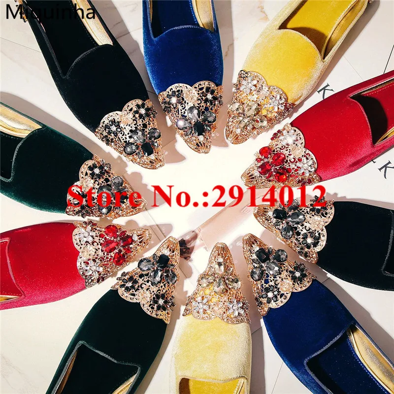 Новый Sapato синий бархат Chaussure Femme из металла кристалл вырезами острый носок Slip On