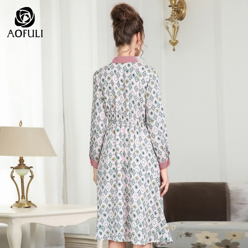 L ~ 4XL 5XL женское платье с вырезом и принтом осенние платья миди длинным рукавом