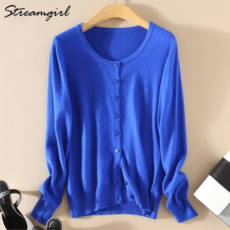 Knitted Cardigan Women Cashmere Wool Female Cardigans Short Black Cardigan Plus Size Cardigans Big Size Women Tops Spring - Цвет: Royal blue