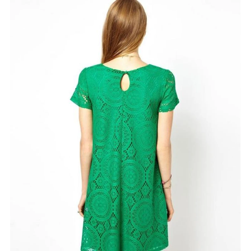Summer Plus Size Lace Dresses Vintage O-neck Loose A-Line Short Sleeve Party Dress Ladies Elegant Hollow Out Vestidos FP0419 | Женская