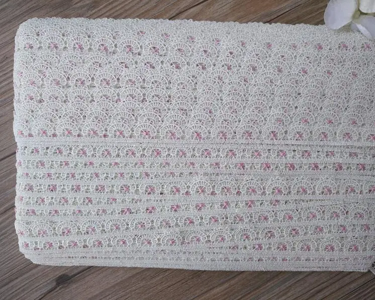 10 ярдов слоновой кости с розовой кружевной отделкой Водорастворимая маленькая