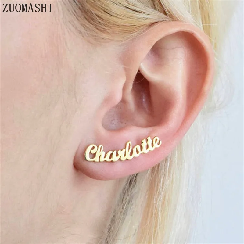 Серьги с именами на заказ из нержавеющей стали, персонализированные серьги-гвоздики с именами для женщин, подарок для нее