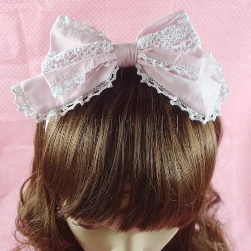 

Royal sweet princess hair accessory hairpin lolita pink double layer bow hair bands cosplay cos hair accessory bow