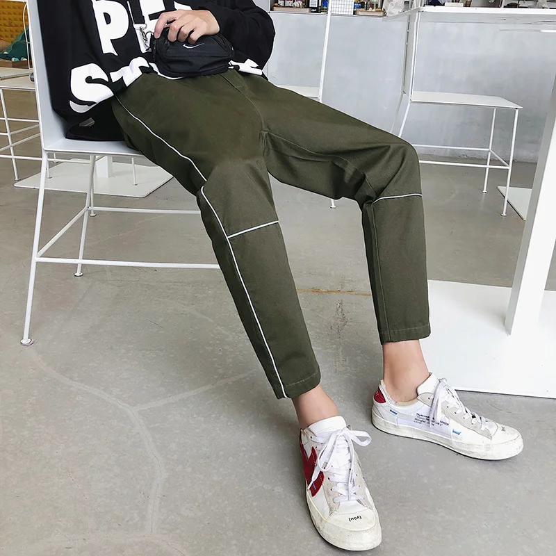 2018 Autumn New Pattern casual hiphop haren fashion loose letter Side Thin Strips Reflect Light Personality Leisure Time Pants | Мужская