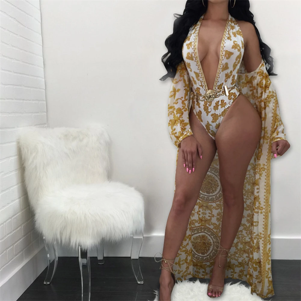 Г. пикантные Одна деталь купальник с растительным узором Для женщин с вырезами и принтом Купальник Cover Up+ пляжные Монокини Плавание одежда ванный Комплект 2 предмета