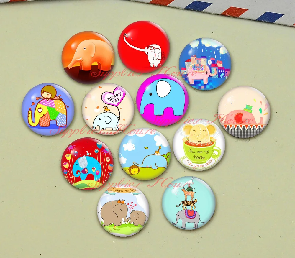 

Handmade Round Elephant photo glass Cabochons, Jewelry Finding Cameo Pendant Settings, (F065-627)