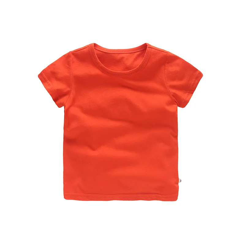 orange ; 10 шт./лот; детская летняя футболка с короткими рукавами для мальчиков и девочек; Однотонная футболка из хлопка; размеры 24 мес.-10 лет - Цвет: orange