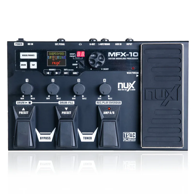 

Процессор гитарный NUX MFX-10 с педалью эффектов, 55 типов эффектов, AUX-in, ЖК-дисплей