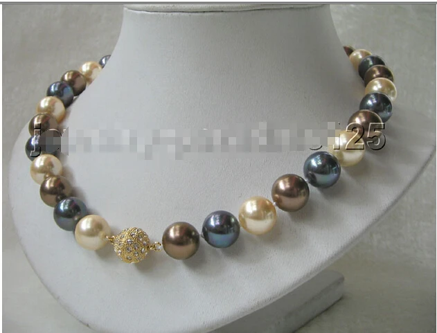 

Beautiful 18" 12mm perfect round multicolor south sea shell pearl necklace - 5^^^@^Noble style Natural Fine jewe FREE SHIPPING