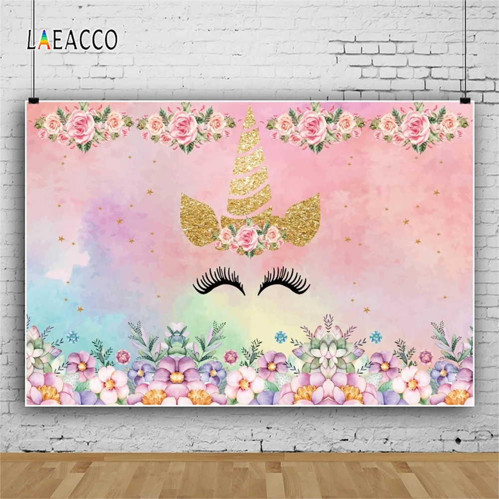 Laeacco Unicorn Flowers Little Birthday Communion Party Decorate Personalized Photography Backdrops Backgrounds For Photo Studio