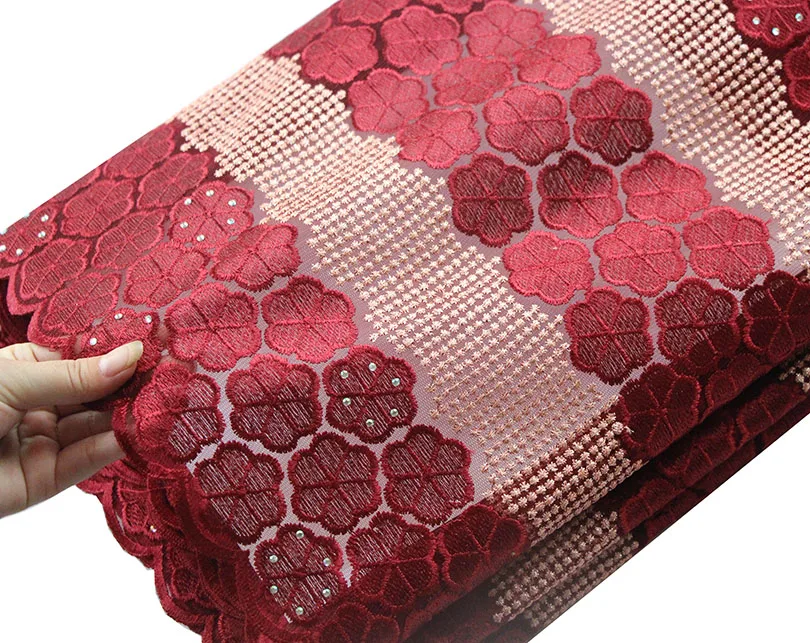 Flower pattern embroidery lace fabric with rhinestones high quality african french aso ebi style wedding | Дом и сад