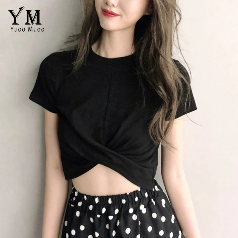 YuooMuoo Футболка женская белая и черная летняя модная с узлом 2019|Футболки| |