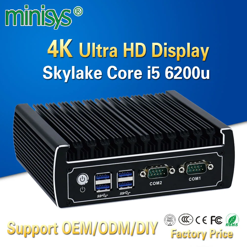Minisys Безвентиляторный Компьютер linux intel core i5 6200u К 4 к Мини ПК dual nic barebone nvidia шт