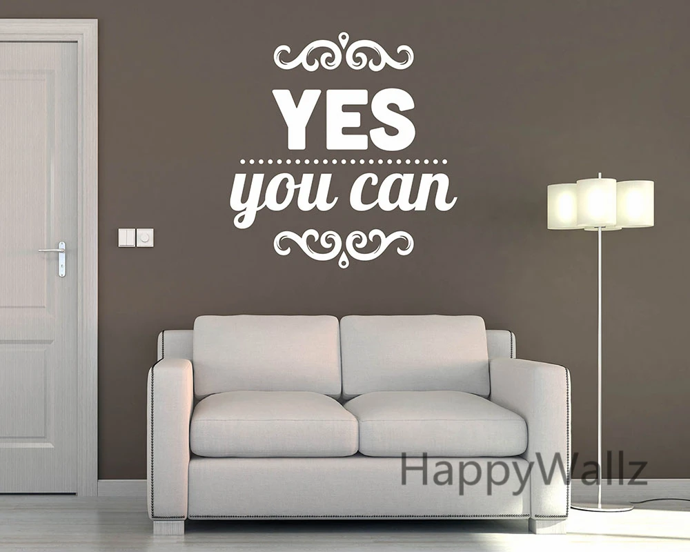 

Yes You Can Motivational Quote Wall Sticker DIY Decorative Inspirational Quotes Office Wall Decal Custom Colors Quote Q93