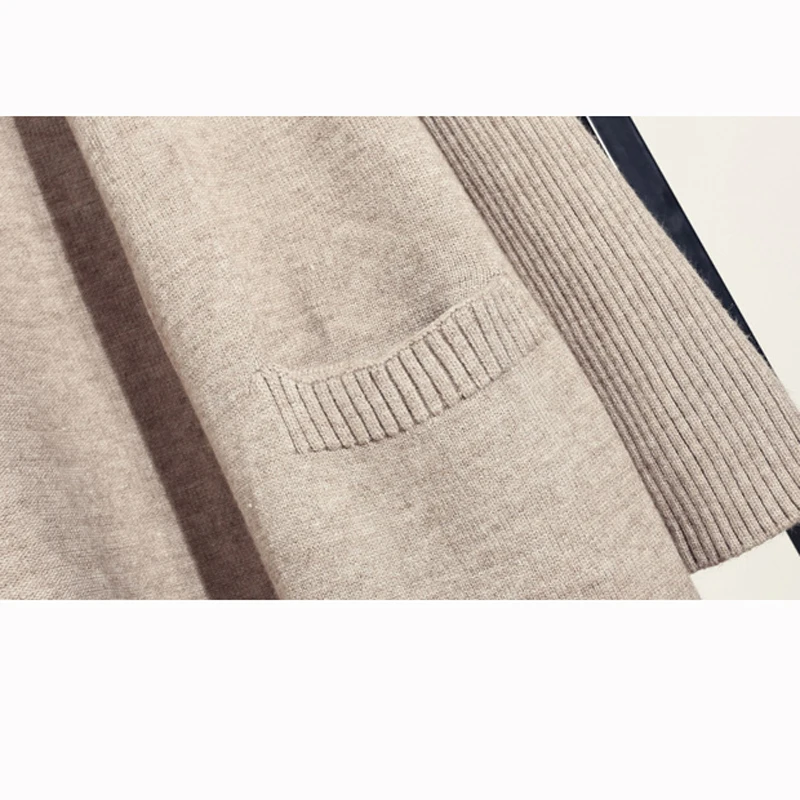 Женский кашемировый кардиган Свободный Длинный Однотонный свитер с карманами