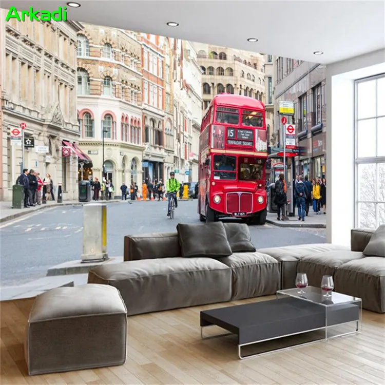 Custom 3D photo wallpaper home decor mural retro vintage London street scene bus restaurant background wall room | Обустройство дома