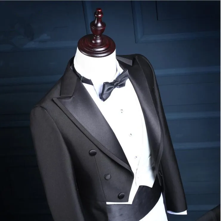 

Stage Costume Elegant Bridegrom Gray Black Morning Suit Wedding Tuxedo for men/Groom 3 Pieces Suits Set (jacket+pants+vest)