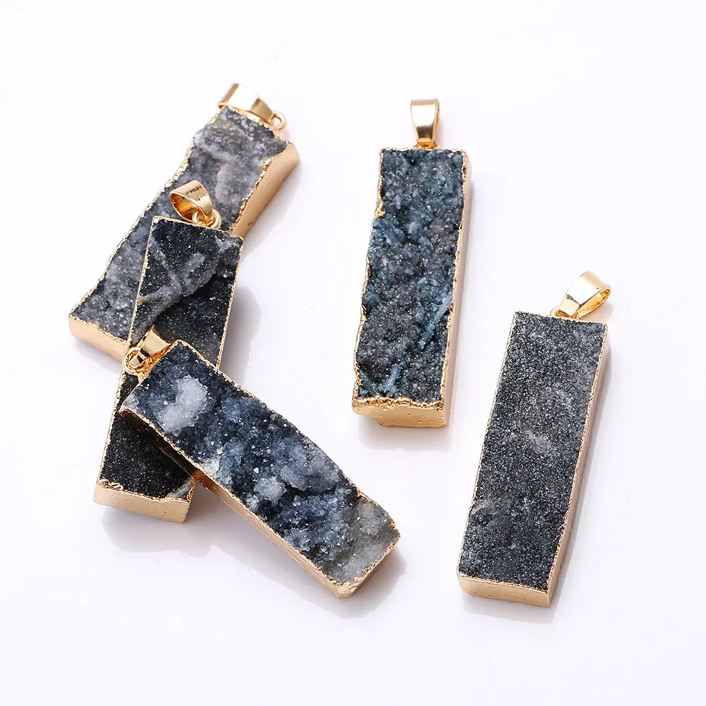 Jewnou Natural Crystal Gilded Fashion Pendant Short Necklace Woman Fine Jewelry Wholesale Stone Agate Charm Chakra | Украшения и