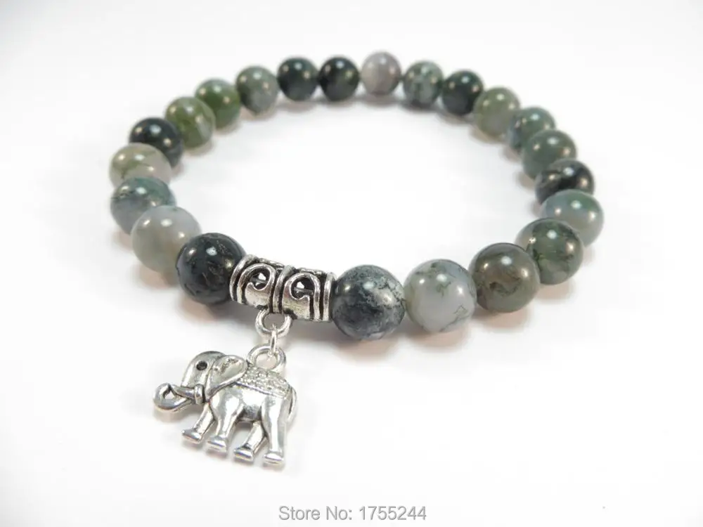 SN1120 Sacred Elephant Mala Bracelet Healing Yoga Jewelry Moss Stone Zen Beaded Best Christmas Gift | Украшения и аксессуары