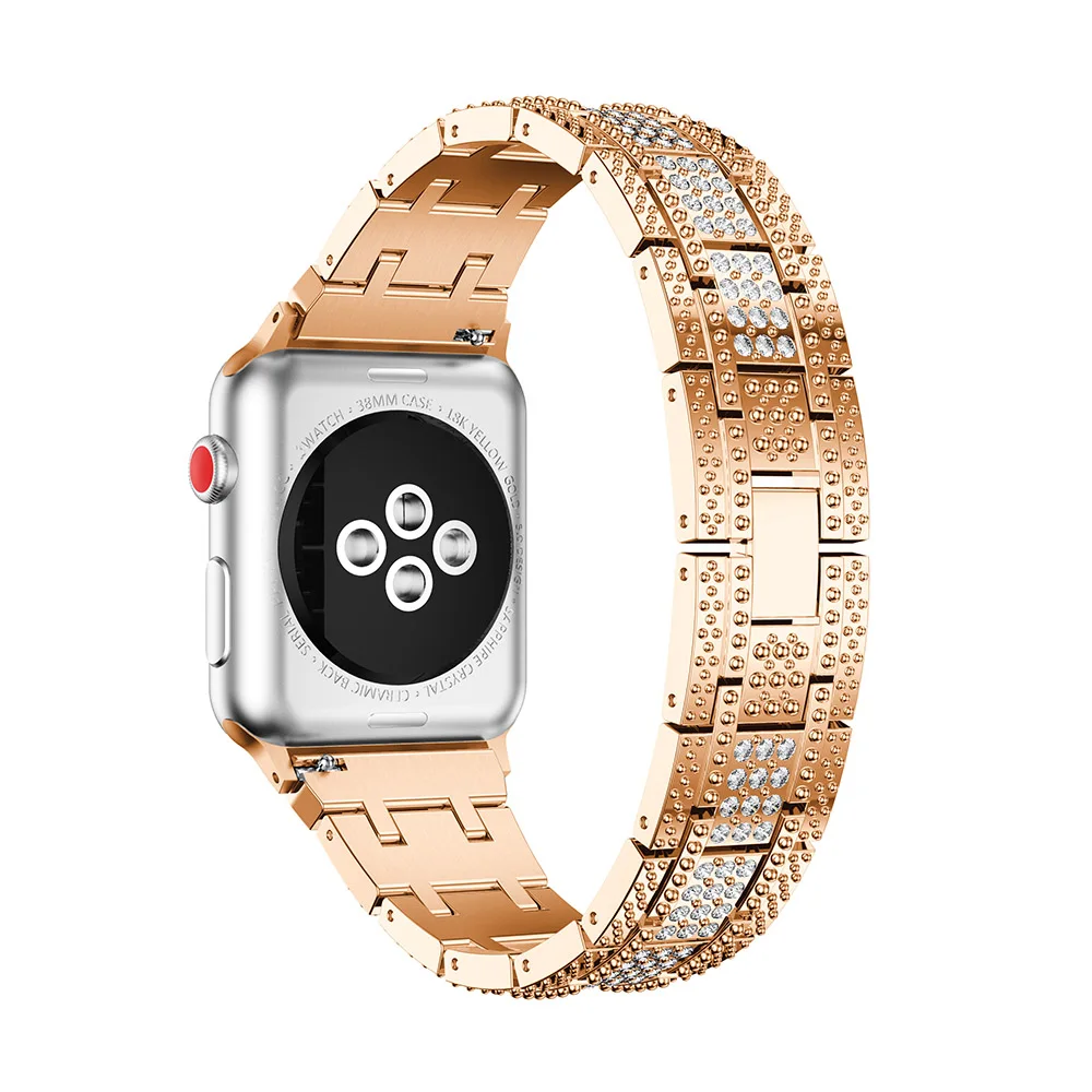 Нержавеющая сталь ремешок для Apple Watch 4 42/44 мм металлический браслет горный хрусталь Смарт-часы ремешок для iWatch серии 1 2 3 38/42 мм